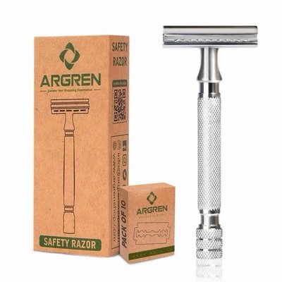 ARGREN Double Edge Safety Razor , Reusable stainless steel Razor, 10 cartridges include