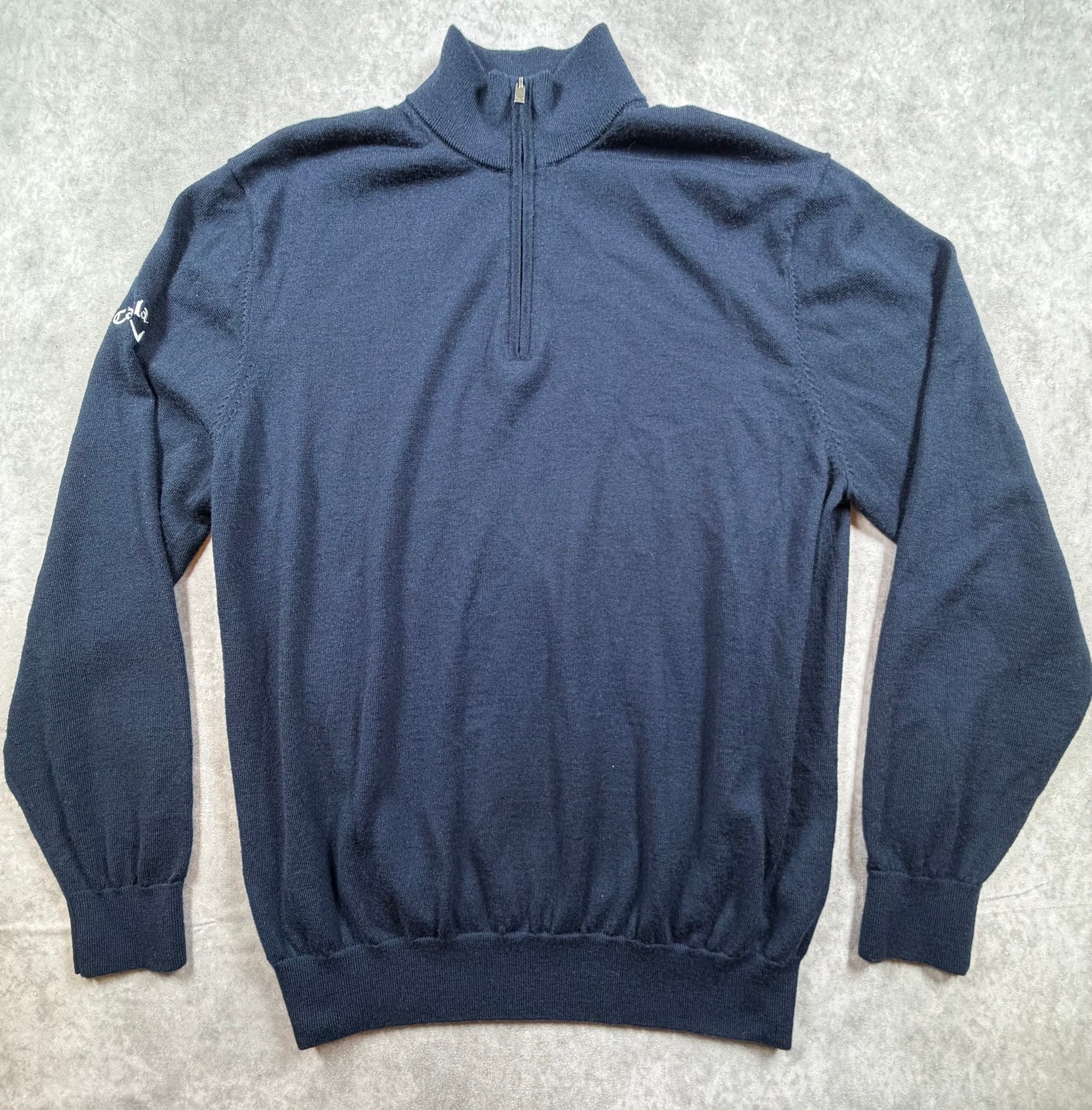 Callaway Mens Merino Wool 1/4 Zip Sweater Navy Blue Knit Size L