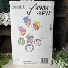 Kwik Sew Pattern Baby Hats Bib Lamb Doll cut #2548
