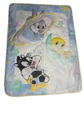 VTG Baby Looney Tunes Crib Blanket Quilt Comforter Tweety Bugs Sylvester Gift