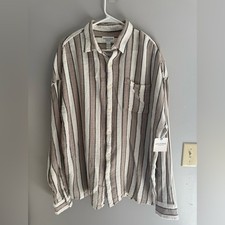 Arizona Mens Knit Long Sleeve Button Up Textured Collared Shirt SZ L Striped New