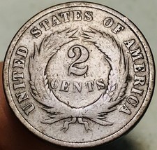1868 Two Cent Piece 2C Ungraded Circulated US Copper Coin CC28639