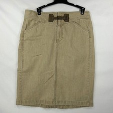 Vintage Lauren Ralph Lauren Khaki Pencil Skirt Y2K Leather Buckle Accent 6