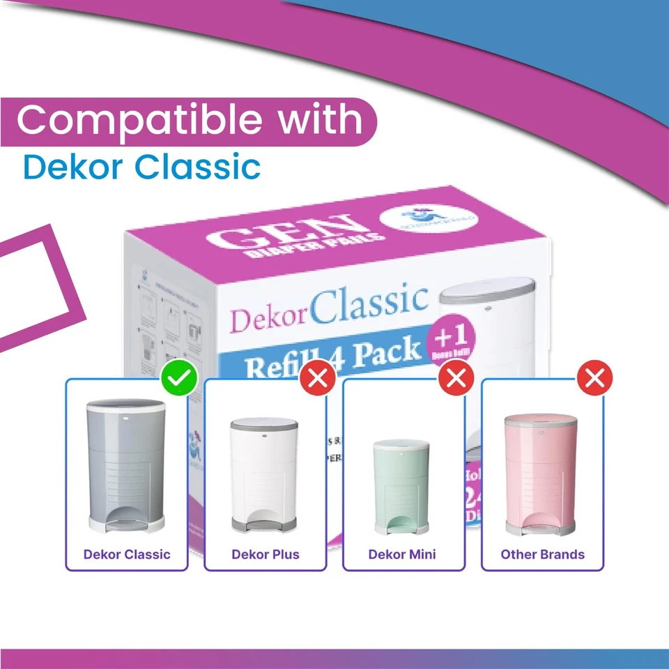 Repuesto de cubo de pañales Decor Classic, 5 forros de recarga, 30 % más grueso, a prueba de fugas, enviado Foto 3 de 4