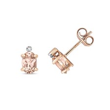 Sch�ne 9 Karat (375) Rotgold Diamant Paar Ohrstecker mit Morganit - 8mm*5mm