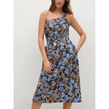 Mango One-Shoulder Floral Print Dress with Pockets Size L NWOT