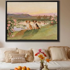 Watercolor Painting Dog Beagle Canvas Print Floral Still Life Wall Art Decor