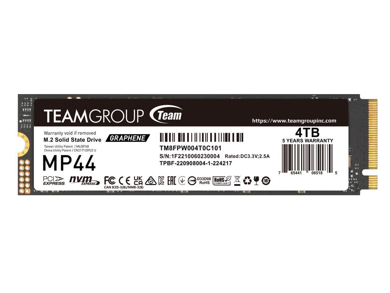 Team Group Mp44 M.2 2280 4TB PCIe 4.0 X4 with NVMe 3D NAND Internal Solid State Drive (SSD) TM8FPW004T0C101