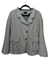 Oska Grey Linen Blend Stripe Jacket Alvilde 003 Wash Blazer - Size 1 / Uk 8-10