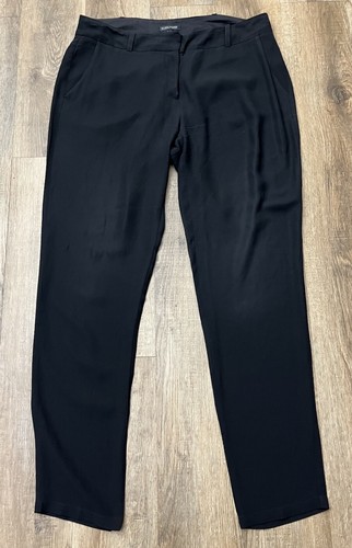Eileen Fisher Damenhose Größe 10 schwarz gerade Reißverschlusstaschen Seide *MANGEL
