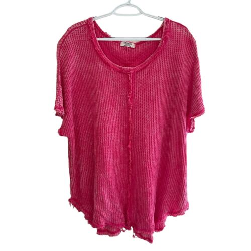 Zenana Women's Hot Pink Boat Neck Raw Edge/Hem Casual Top Size 1X/2X