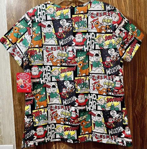 Rufolph The Red Nosed Reindeer Christmas Scrub Top Size 2X Men Women Unisex - Picture 2 of 6