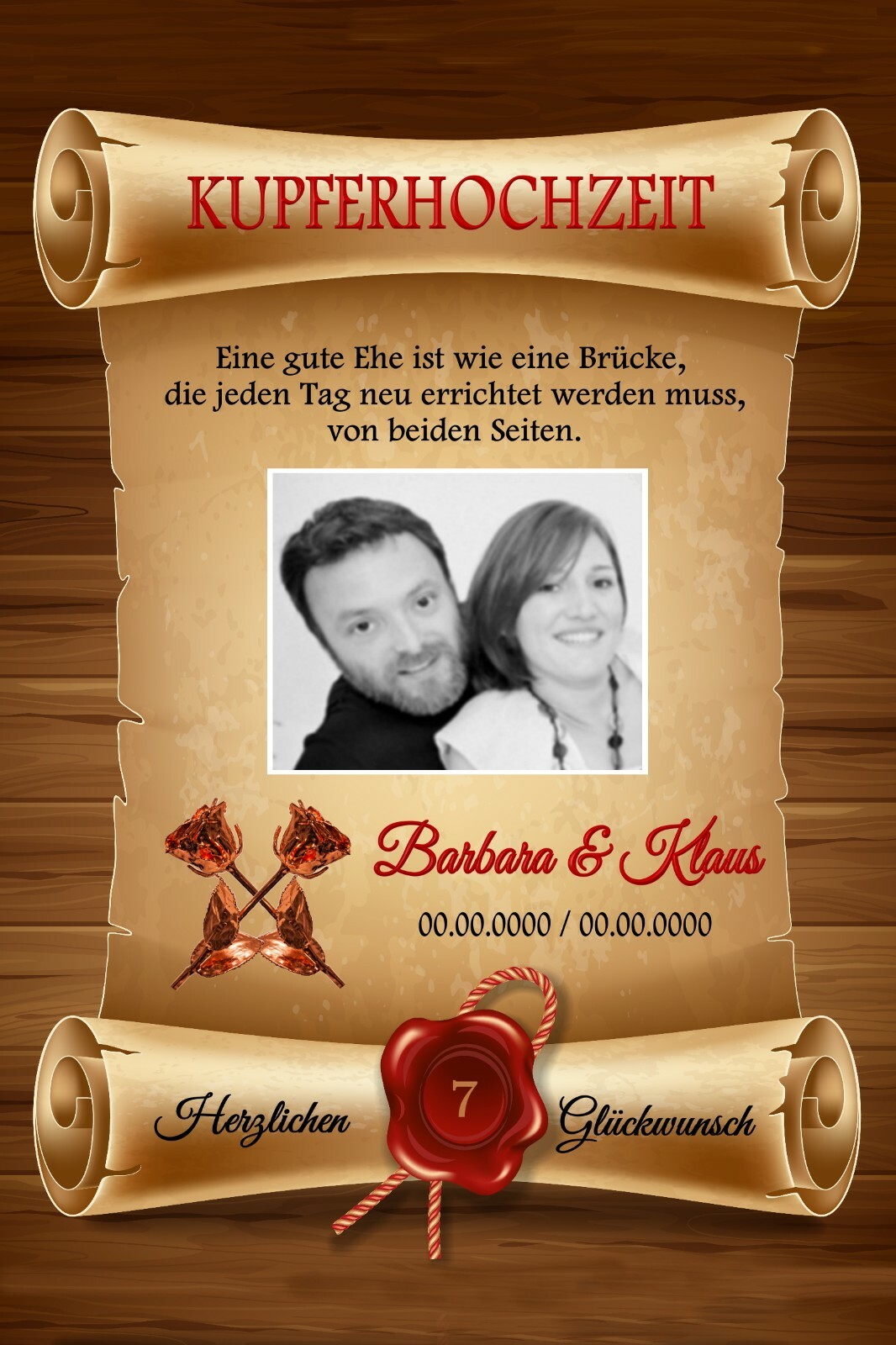 URKUNDE HOCHZEITSTAGE INDIVIDUELL mit eigenen FOTO Namen & Datum in