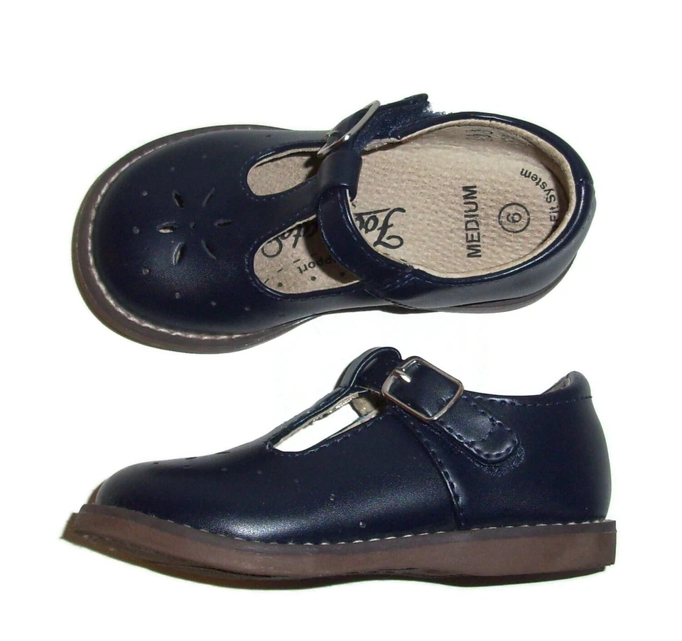 Zapatos de vestir Footmates para niñas pequeñas talla 6 M jerez azul marino correa en T Mary Jane Foto 3 de 4