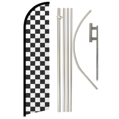 Black & White Checkered Windless Banner Swooper Advertising Flag Pole Kit Racing