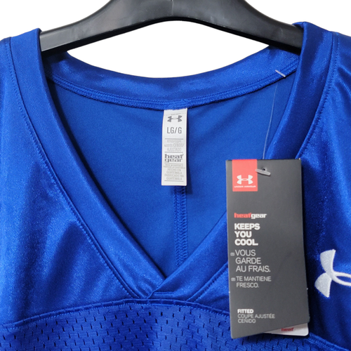Under Armour Football Men's Jersey Shirt Mesh Fitted Heat Gear Blue Sz LG NWT - Picture 2 of 3