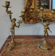 Antica Coppia di  Portacande Candelieri dorati arredo classico putto puttino 