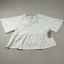 Frye and Co. Top Womens 2x Western Knit Floral Blouse Solid White Country Boho