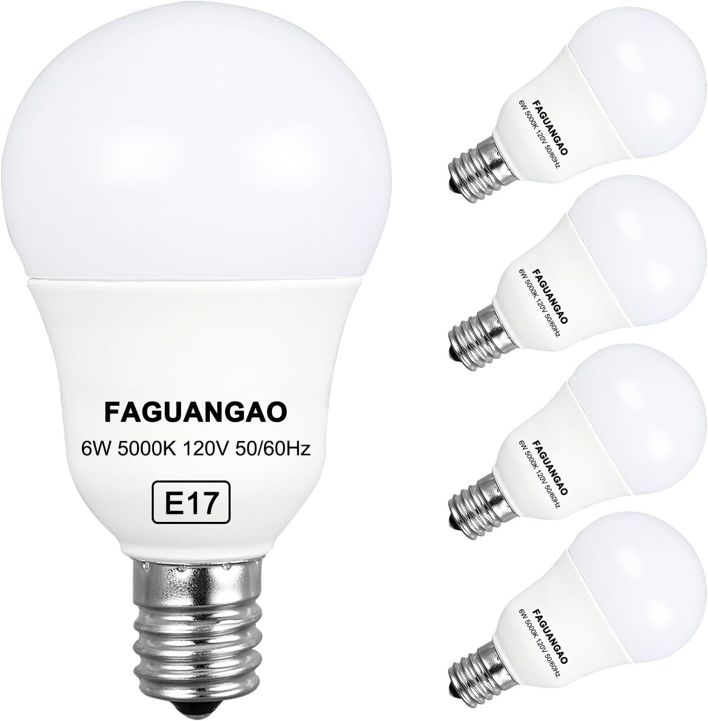 FAGUANGAO E17 Intermediate Base LED G14 Bulbs, 6W 60W Equivalent, 5000K Daylight