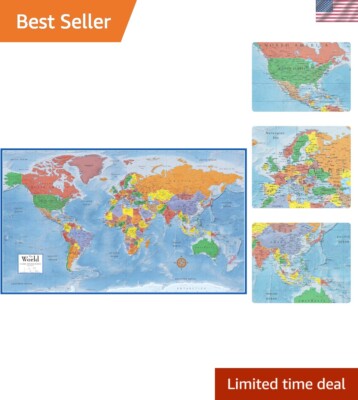Laminated 24x36 World Map with 3D Shading - Perfect for Learning and Decor