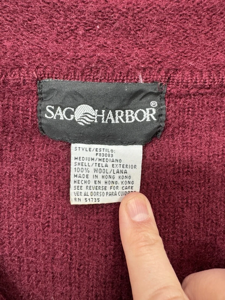 Sag Harbor Sweater Womens Medium Maroon Cardigan Wool Cozy Grandmacore Vintage - Image 2 of 4