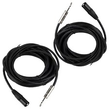 2-Pack 25ft XLR 3-Pin Male Cable to 6.35mm 1/4" Stereo Mono Shielded Cable Cords