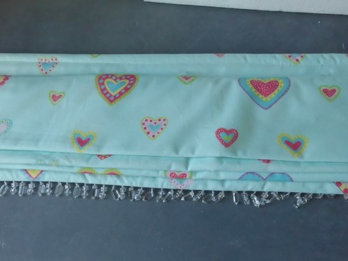 Roman Blind Liberty fabric 48w x 48d ins aqua blue with pink heart motif (B)