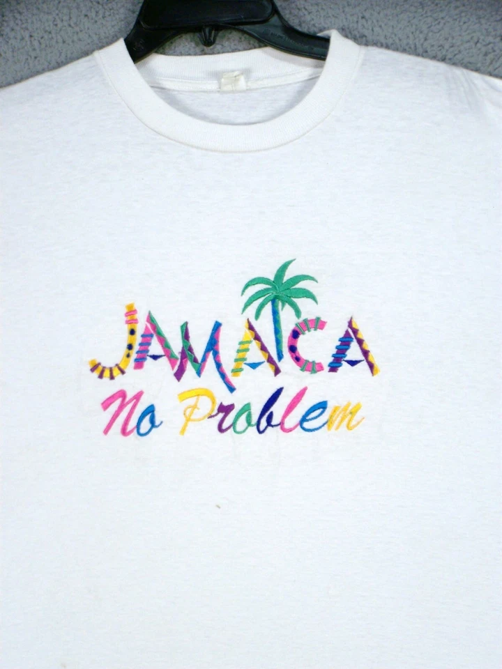 Camisa Jamaica Adulto Extra Grande Blanca Bordada Puntada Única De Colección Años 90 Hombre Foto 2 de 4