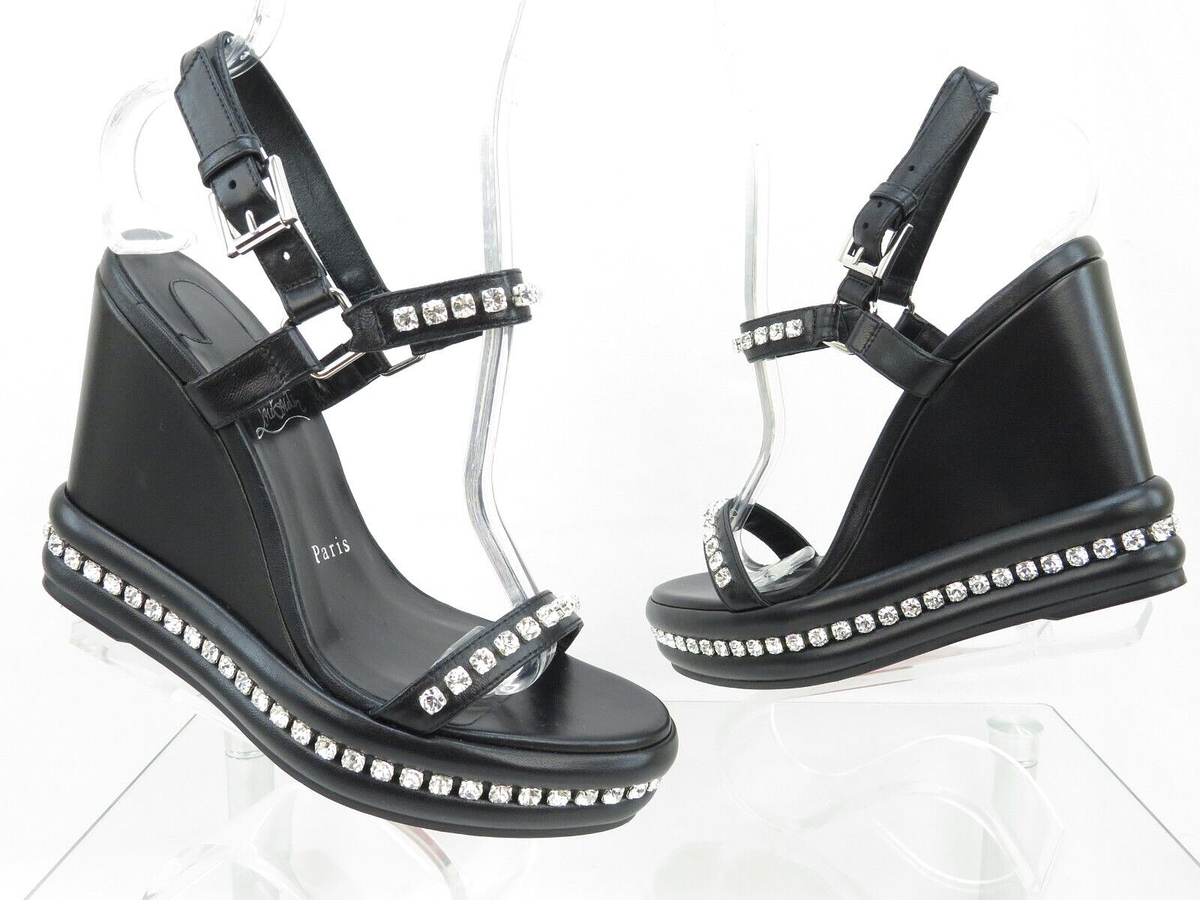 $1095 LOUBOUTIN PYRASTRASS 110 BLACK LEATHER CRYSTALS