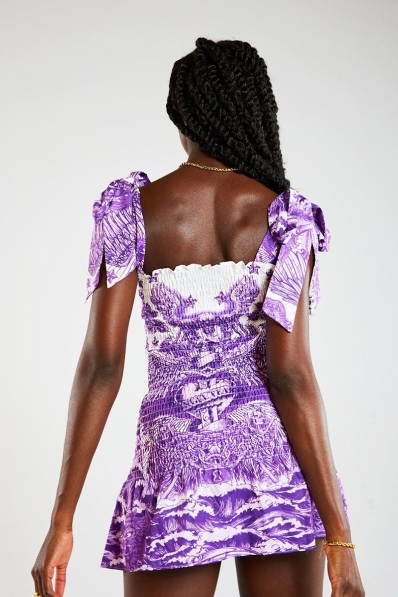 jaded london purple dress Jaded London purple lilac tattoo prints shirred mini dress medium m