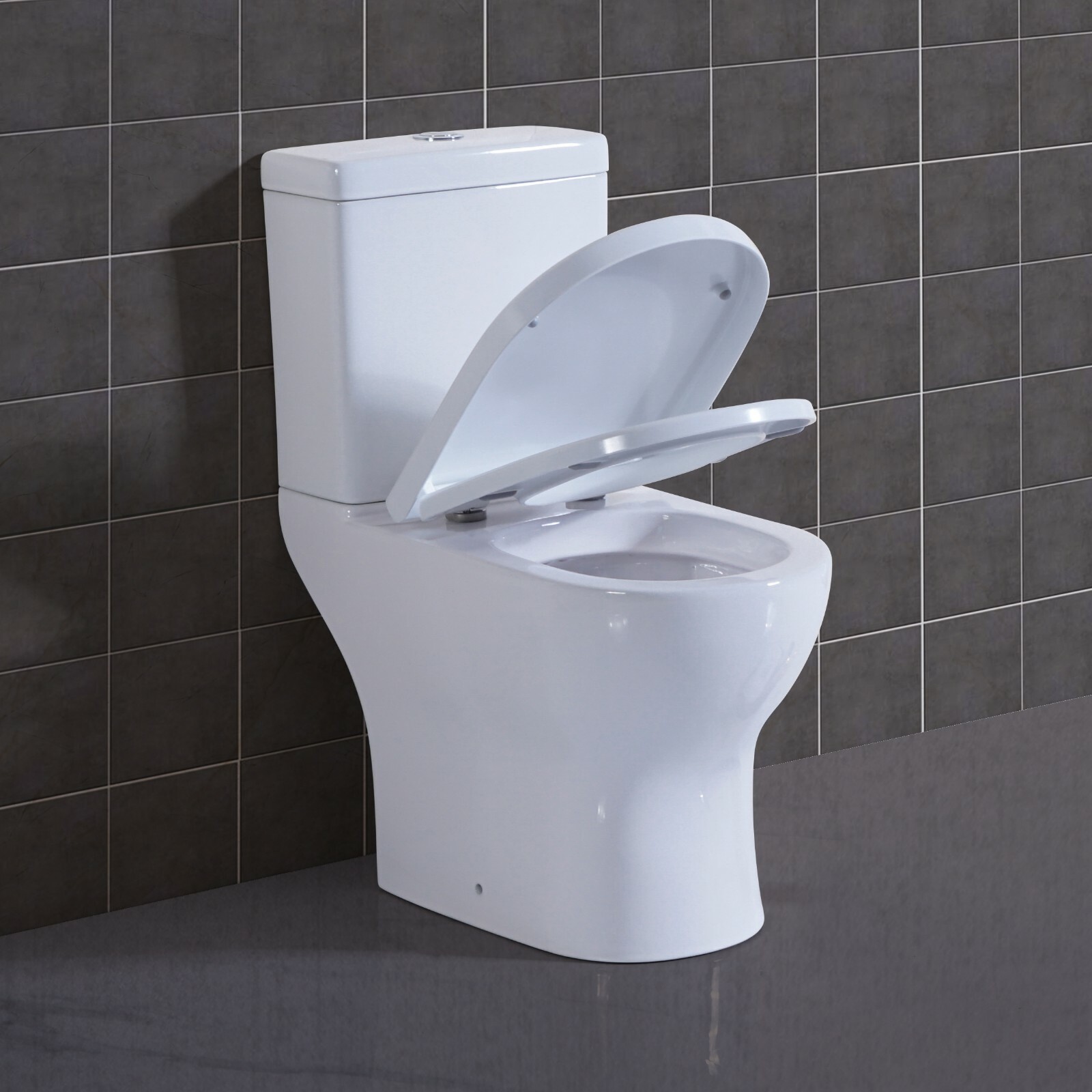 Close Coupled Toilet Round WC Easy Clean Power Semi Flush to wall Soft