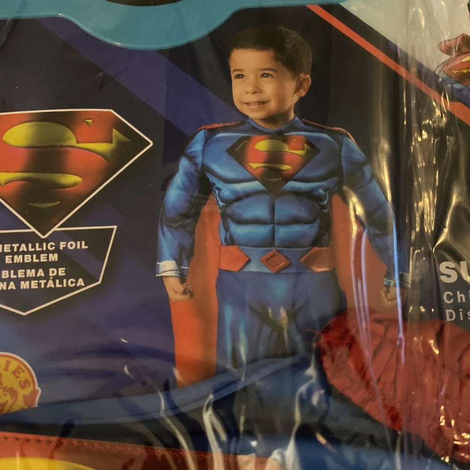 Superman Muscle Jumpsuit & Cape DC Halloween Costume Small (4-6) Foil Logo - Image 4 of 4