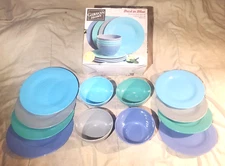 Gibson Home Brist in Blue 12 Piece Melamine Dinnerware Set