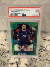 2021-22 Topps Merlin Chrome UEFA Lionel Messi Green Refractor /99 PSA 9 PSG