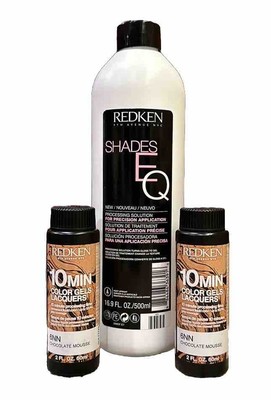 NEW REDKEN SHADES EQ PROCESSING SOLUTION, 2 COLOR GEL LACQUERS, 6NN CHOC. MOUSSE