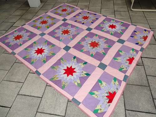 WELL QUILTED Vintage VERY INTRICATE STAR Quilt BEAUTIFUL FOLK ART Unusual Fabric - Picture 5 of 19