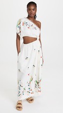 Farm Rio L Pitanga Embroidery Maxi Dress Cut Out One Shoulder Needlepoint $335