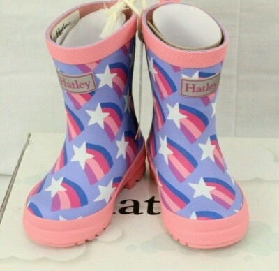 HATLEY Kids Size US 5 Girls Rain Boots Matte Purple Pink Shooting Stars  NWB 
