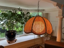 Vintage Tan Woven Wicker Rattan Tulip Shape H...