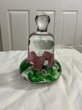VTG Joe St. Clair Glass Bell Shape Flowers Paperweight 5.5” Signed (1390-13)