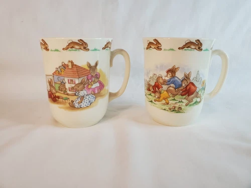 Royal Doulton Bunnykins English Fine Bone China Mugs Cups Set of 2 Vintage 