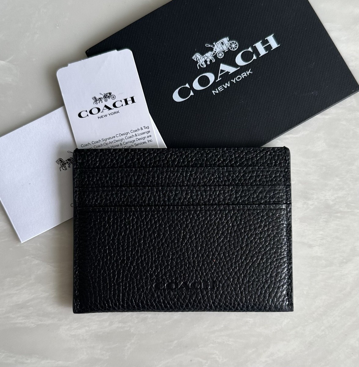 ◆Coach◆ new york house card case NWT COACH 1941 BLACK/MULTI PEBBLE LEATHER NY BASEBALL CARD