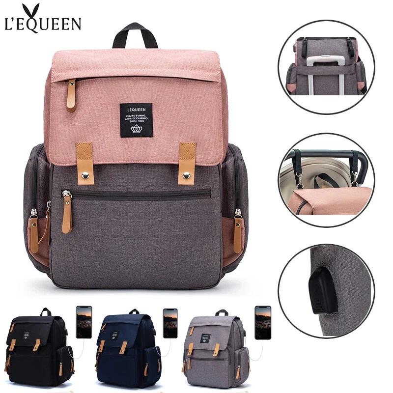 LEQUEEN Mommy Diaper Bags USB Nappy Backpacks Changing Mat Fashion Mummy Pouch