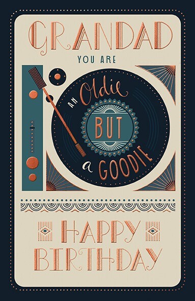 Grandad Record Birthday Card – Paper Rose Embossed Illustrated Gold Foil Design