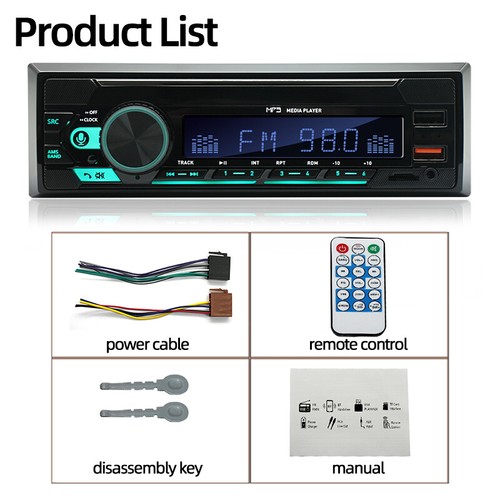 FM MP3 Player Bluetooth 12 V Remote Control 2USB/AUX/SD Single 1 Din Car Radio - Picture 10 of 15