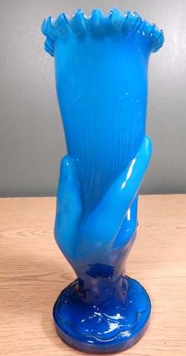 VINTAGE HANDMADE AQUA CASED GLASS HAND VASE - Picture 4 of 6