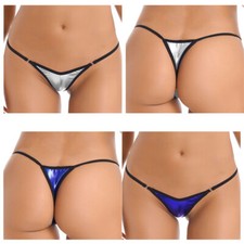 Women's Shiny Metallic Panty G-string Low Rise Underwear T-Back Triangle Briefs