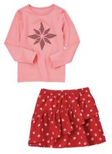 NWT Crazy8 Holiday Outfit LS Sequin Snowflake Tee Ruffle Corduroy Skirt M 7-8 