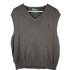 VINTAGE Polo Ralph Lauren Sweater Vest Gray Pima Cotton Mens SIZE XL