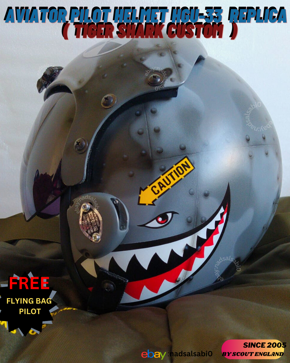 AVIATOR FIGHTER PILOT HELMET HGU-33 REPLICA (TIGER SHARK CUSTOM
